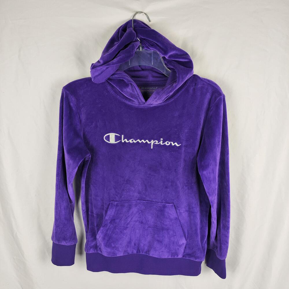 Champion Hoodie Womens Large Purple Velour Kangaroo Pocket Embroidered Logo
